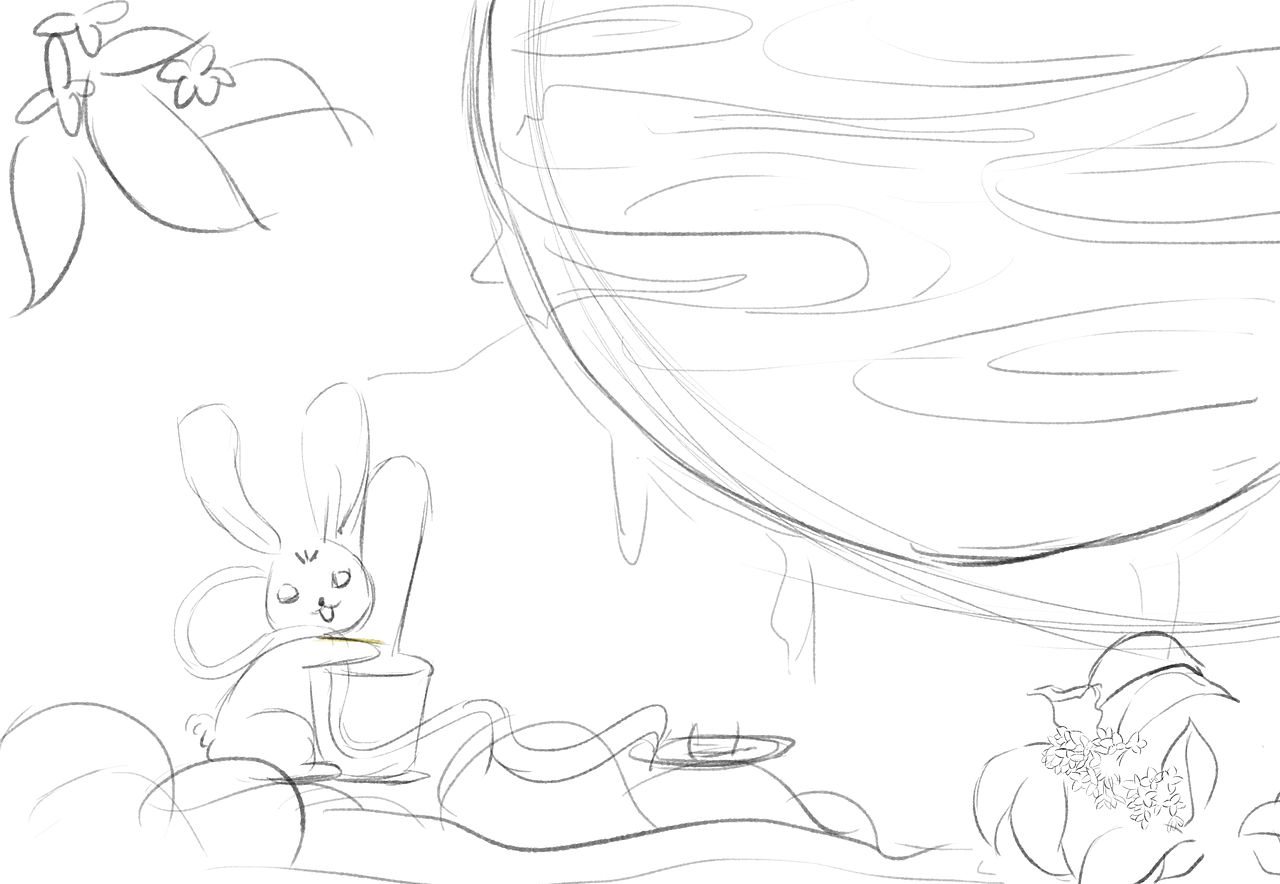 中秋佳节 玉兔捣药 ai插画 国潮国风