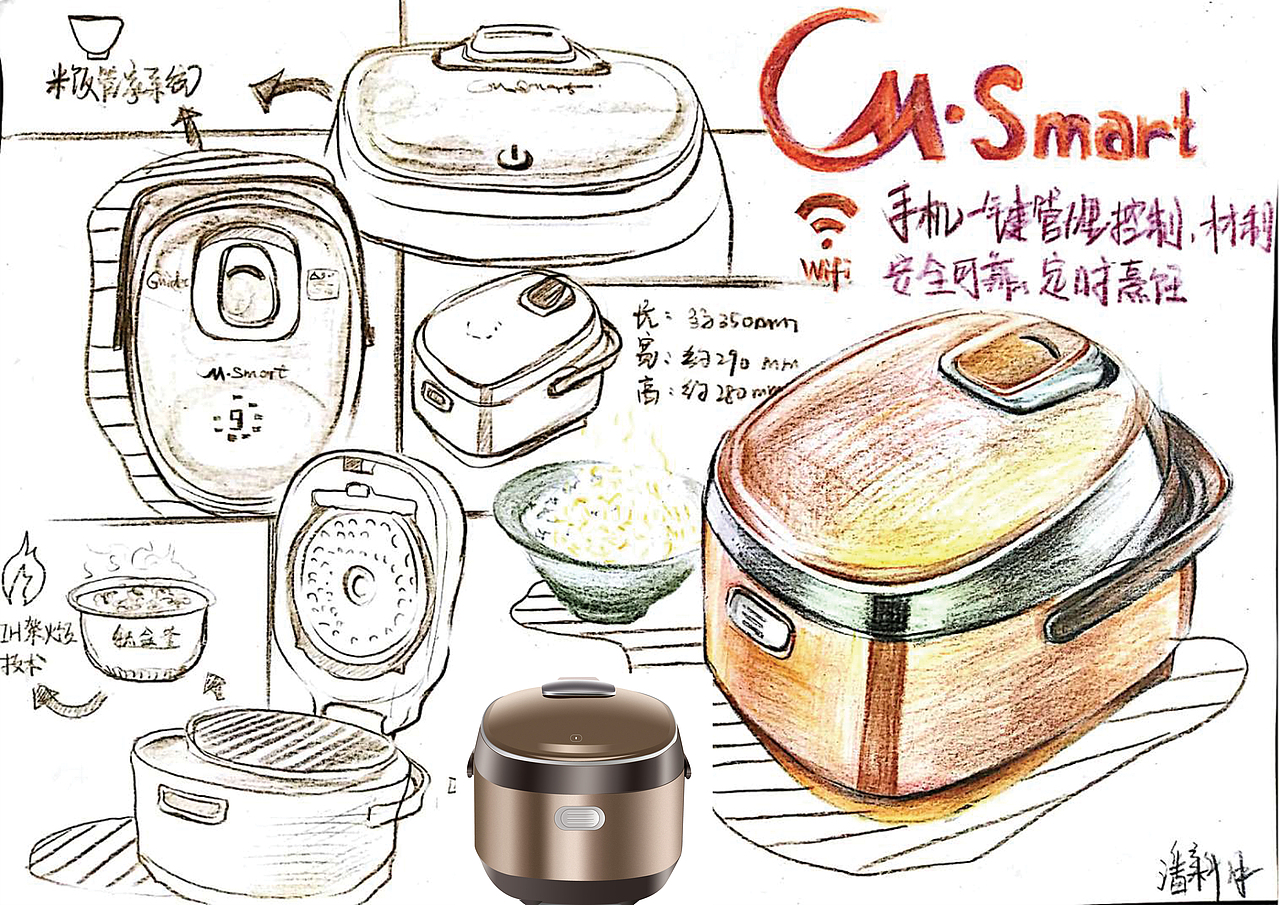 【大二】电饭煲的手绘图（图ZMTU0MTA4OTI4） - 生活用品 - 站酷设计师新月的新月原创素材 - 站酷ZCOOL