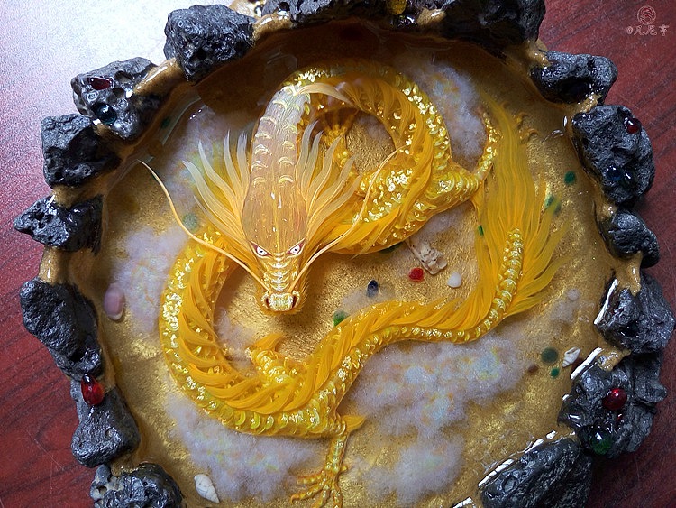 闪金龙潭(多层立体3d树脂画)