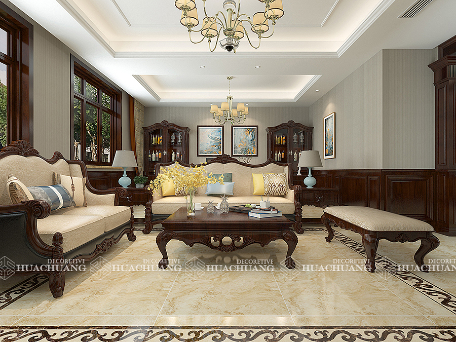 济南绿城麗园240平美式效果图|华创易家别墅装饰设计（图ZMTM4NzczMDg0） - 家装设计 - 站酷设计师济南别墅装修设计原创素材 - 站酷ZCOOL