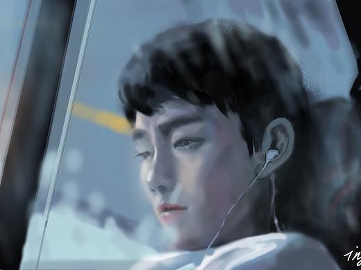 暴雨，车内的男孩