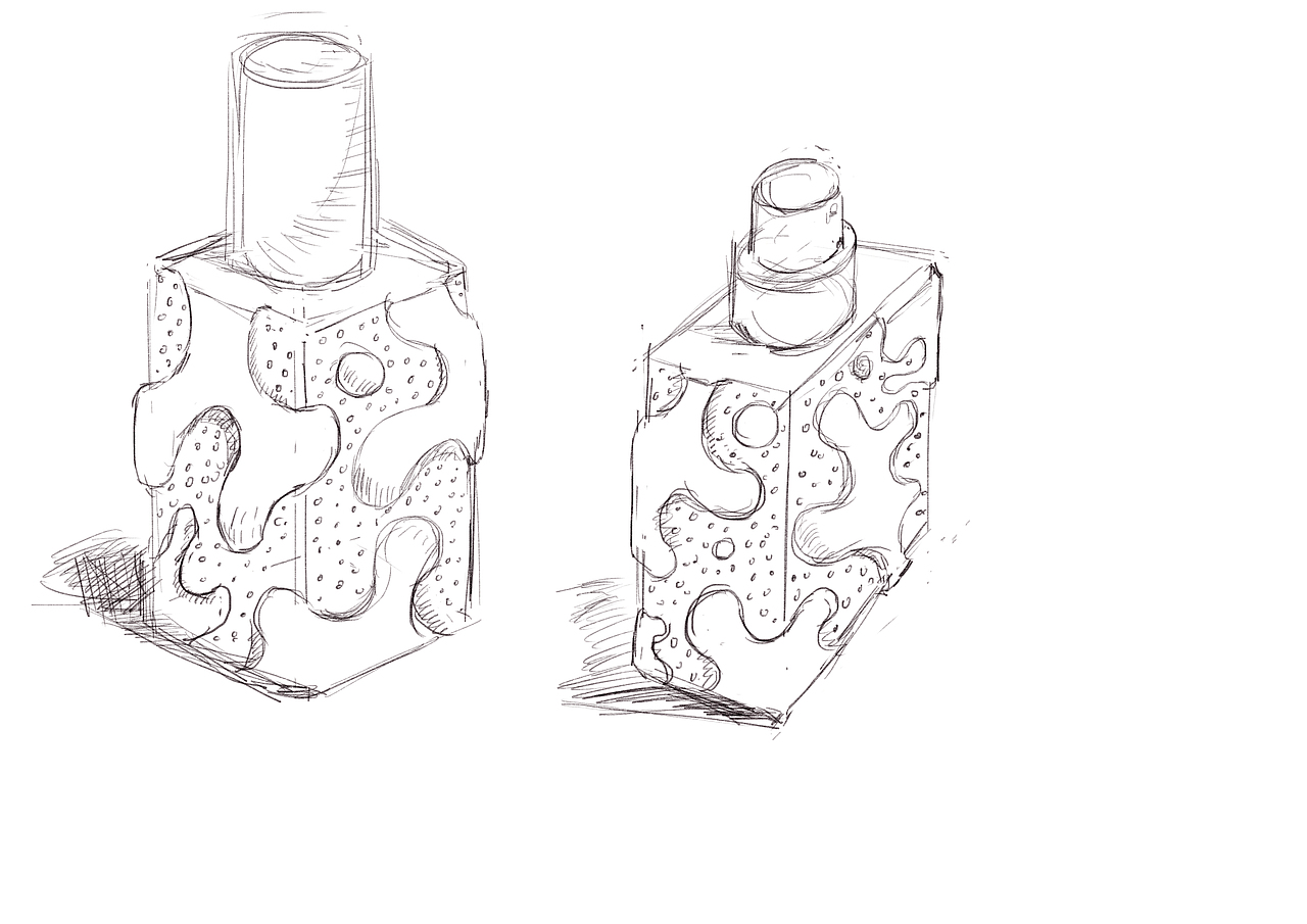 详细的绘制草图,在瓶身上增加孔洞的设计,增加了海洋底部砂砾的感觉