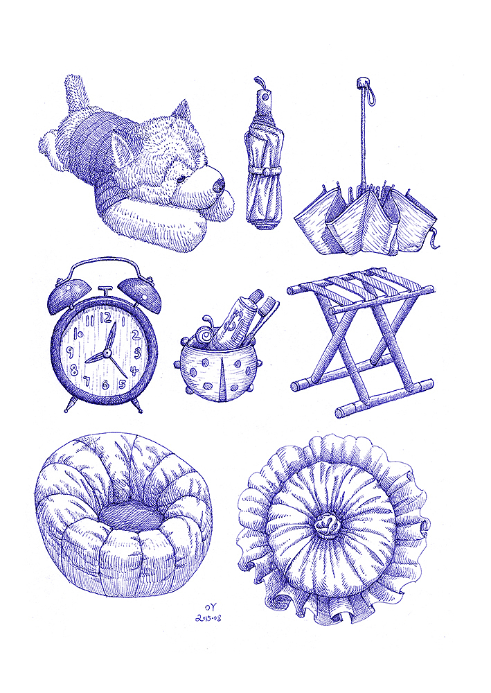 OY圆珠笔画：衣食住行用（图ZMzI3MjI4ODA=） - 艺术插画 - 站酷设计师欧阳鹏杰_OY原创素材 - 站酷ZCOOL