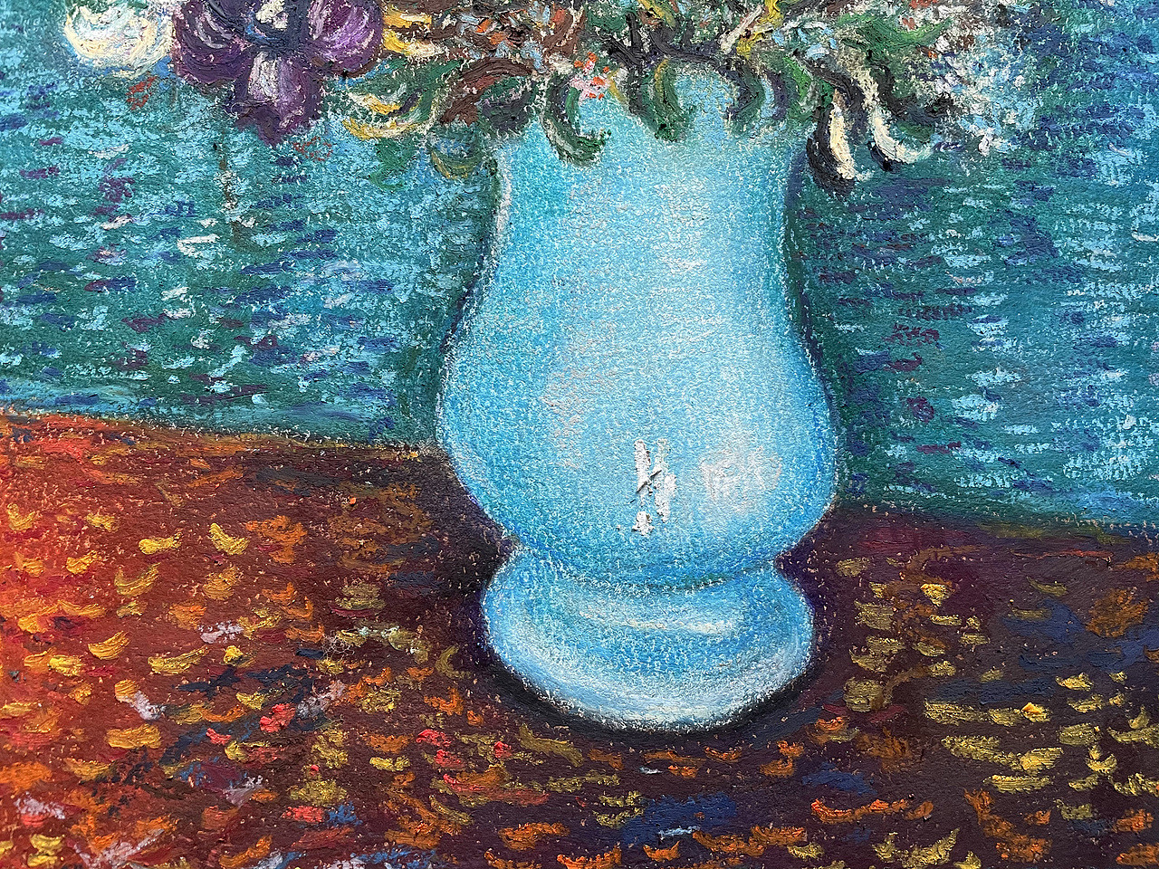 油畫棒臨摹梵高藍(lán)色花瓶里的花束（圖ZMjM5MjExOTk2） - 繪畫 - 站酷設(shè)計師慕漁藝術(shù)原創(chuàng)素材 - 站酷ZCOOL