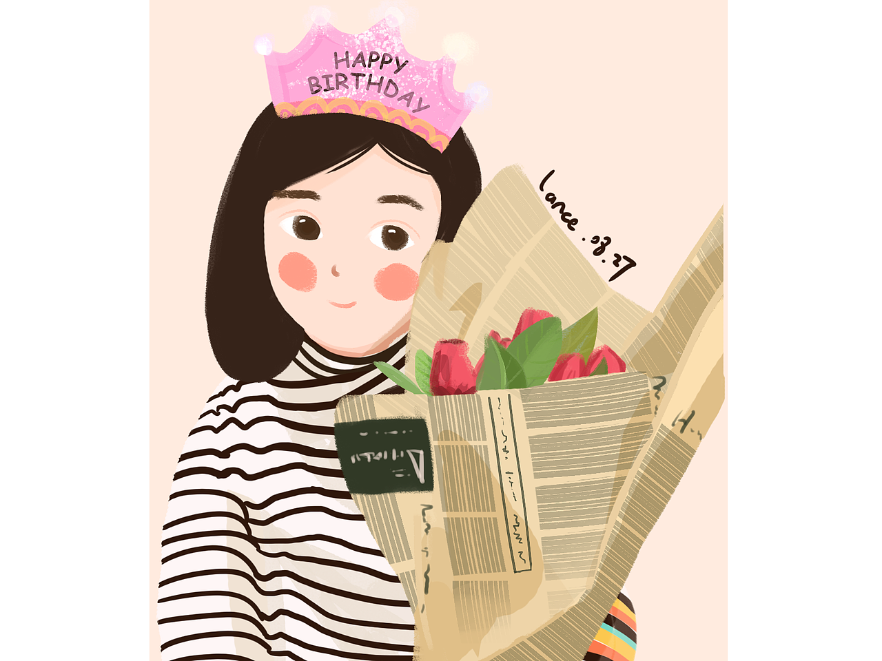 送给老婆生日的手绘插画