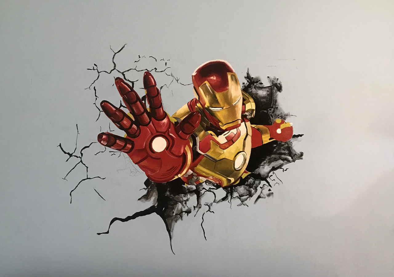 墙体绘画卧室改造致敬钢铁侠