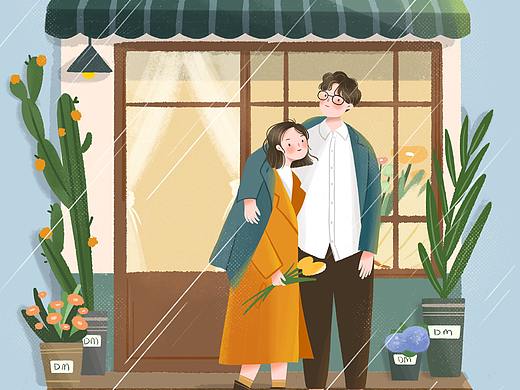 原创插画|建筑插画|与你一起躲雨