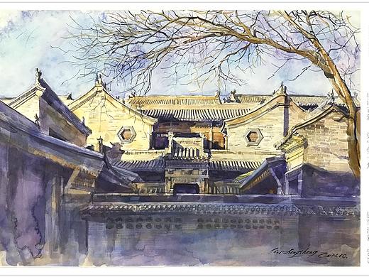 王家大院手绘-山西古建筑系列手绘2-铅笔淡彩 