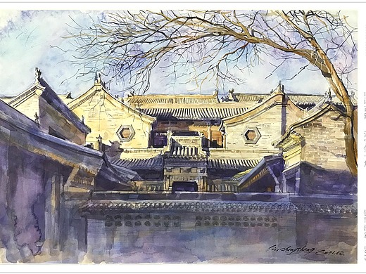 王家大院手绘-山西古建筑系列手绘2-铅笔淡彩