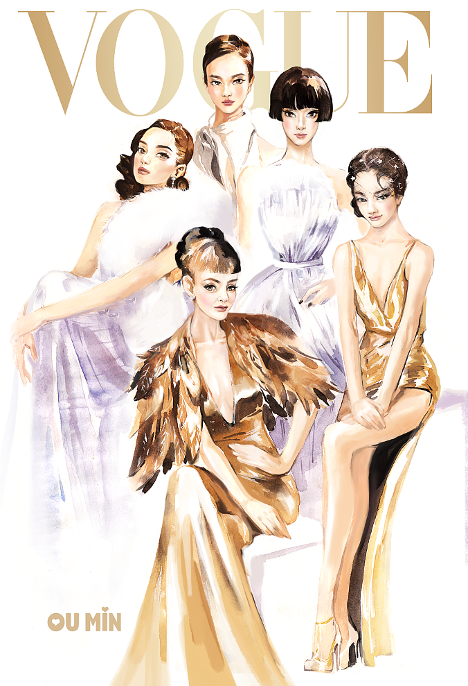 VOGUE十周年 时装插画封面（图ZMzMyMjY0Mjg=） - 商业插画 - 站酷设计师插画师欧敏原创素材 - 站酷ZCOOL