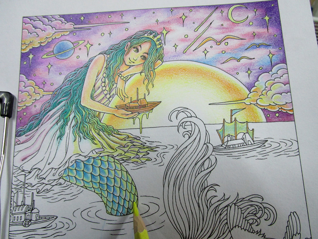 美人鱼彩铅手绘过程详解