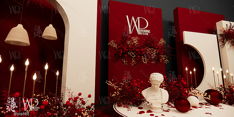 勃艮第红婚礼堂婚礼设计方案效果图