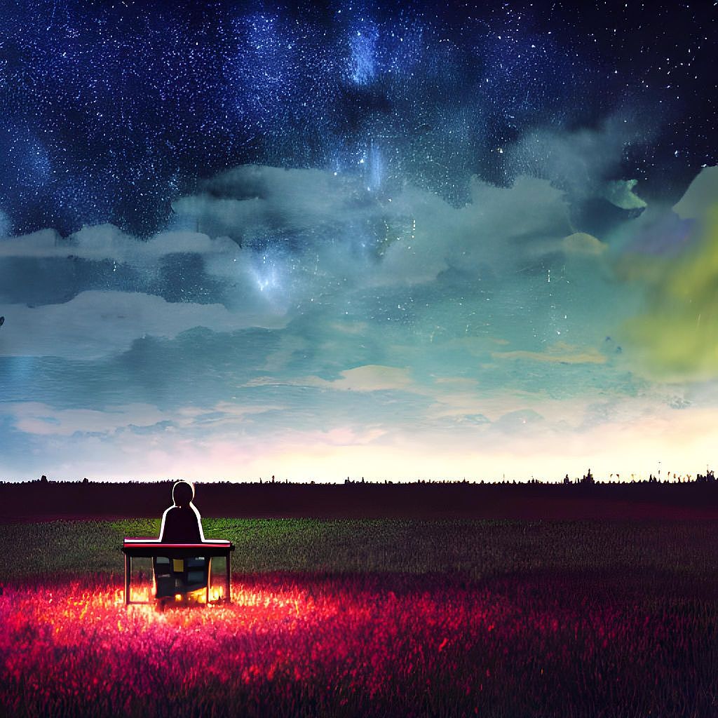 星空田野下的人