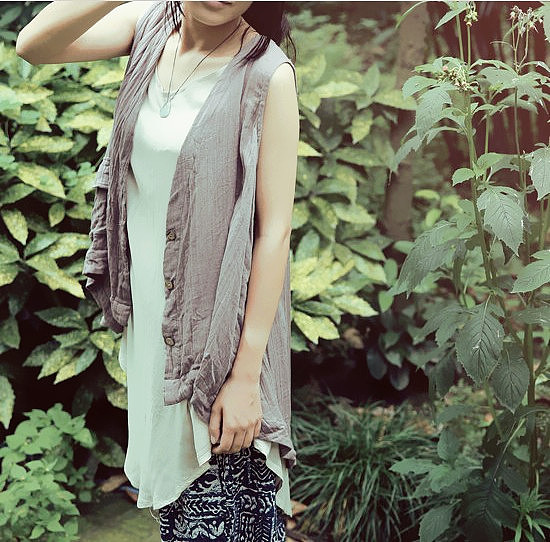 【韵文】RHYME原创设计 宽松文艺女夏季新款棉麻长款背心t恤