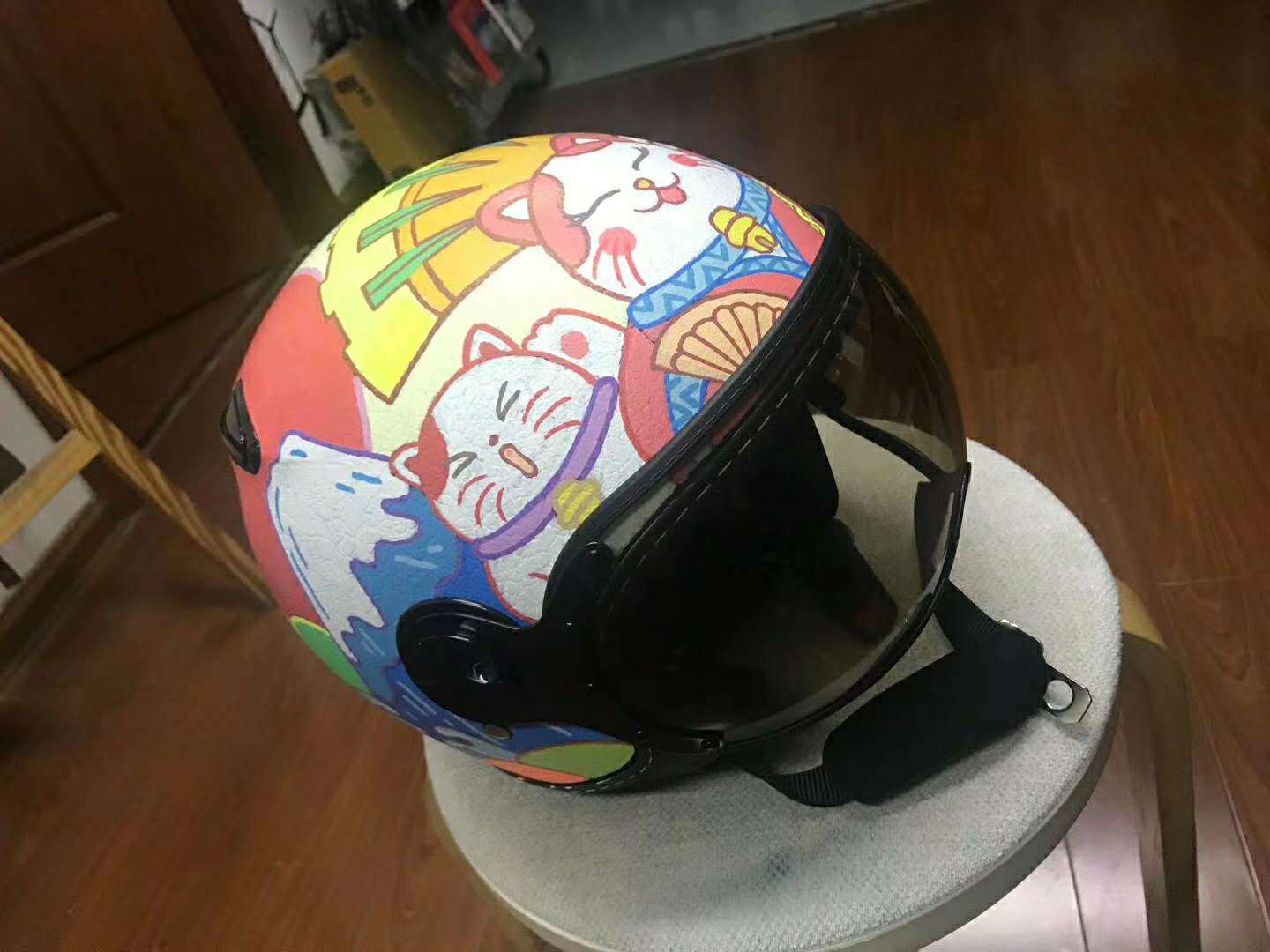 【约绘寻鹿】客订の何老师纯手绘浮世绘猫咪彩绘头盔