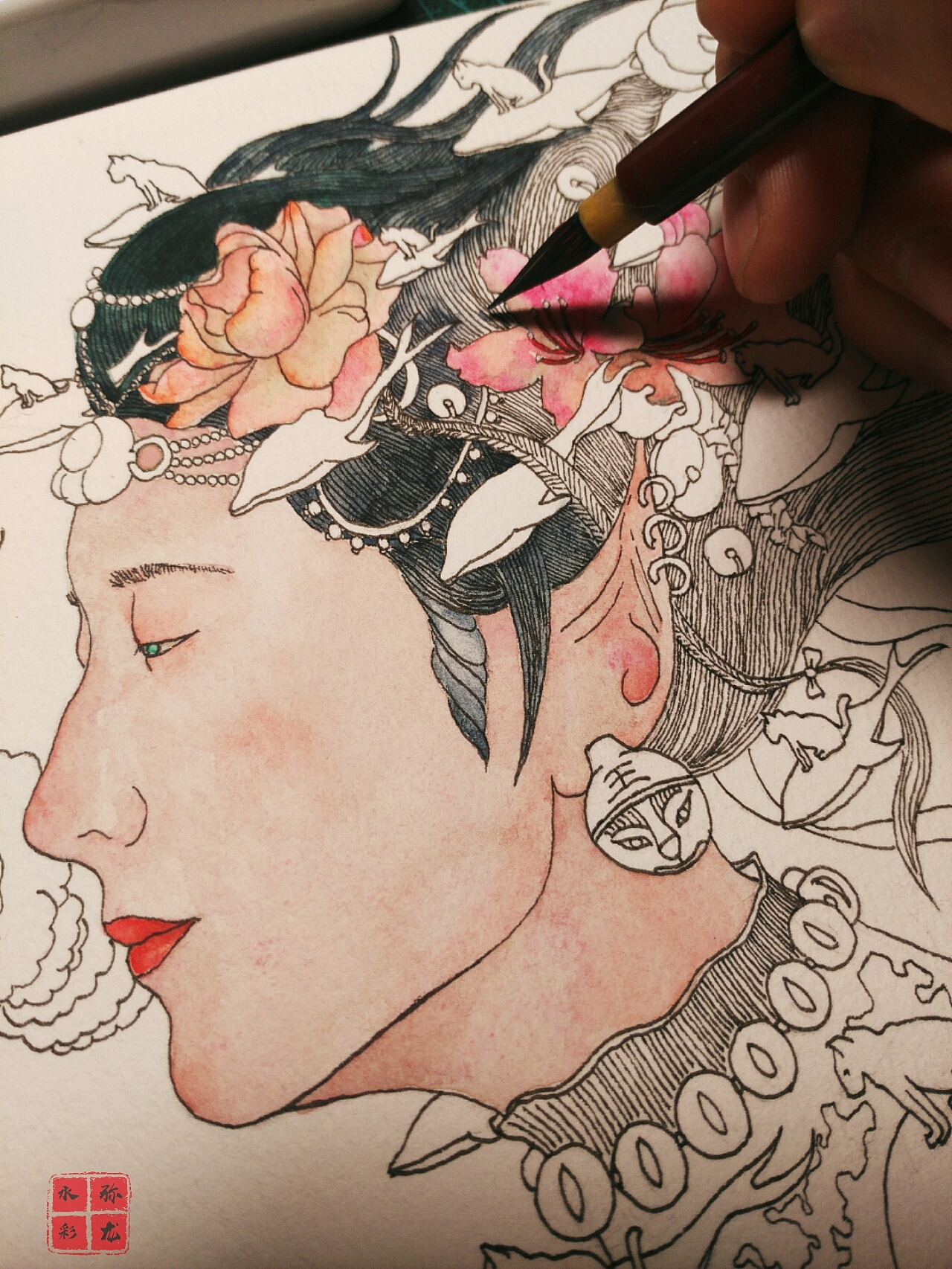 弥龙水彩-猫娘娘（图ZMTM3OTA5MDQ0） - 绘画 - 站酷设计师弥龙水彩原创素材 - 站酷ZCOOL