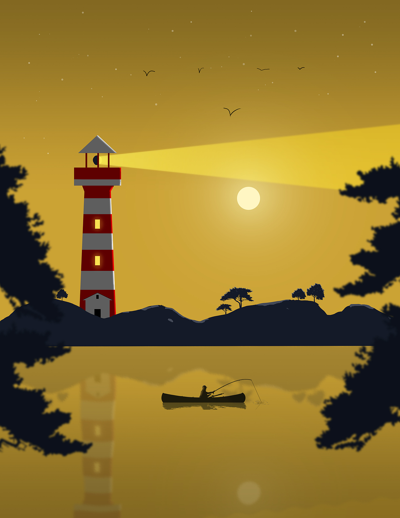 扁平风灯塔场景插画练习|插画|创作习作|英喵_临摹作品-站酷zcool