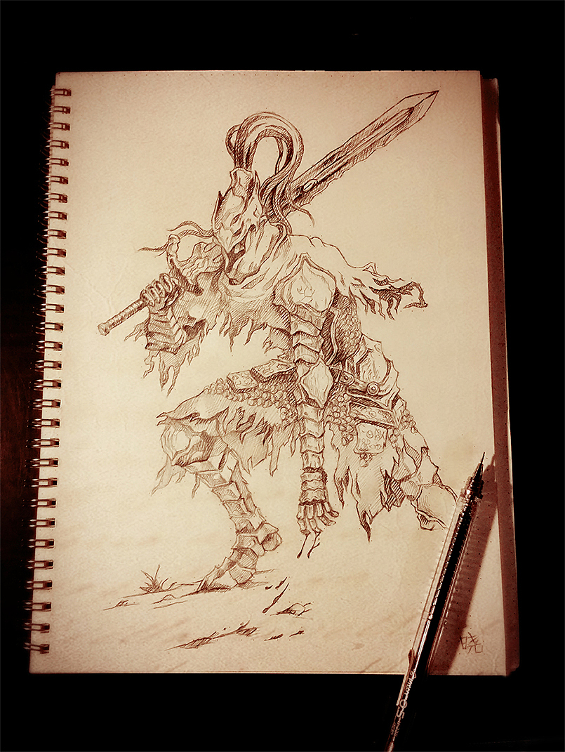 铅笔手绘人物_黑暗之魂_狼骑士