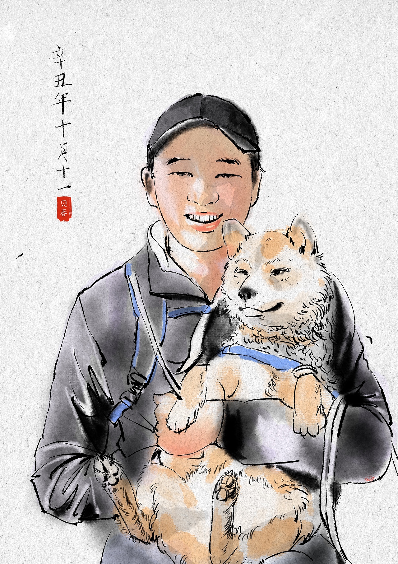 水墨风人像速写插画
