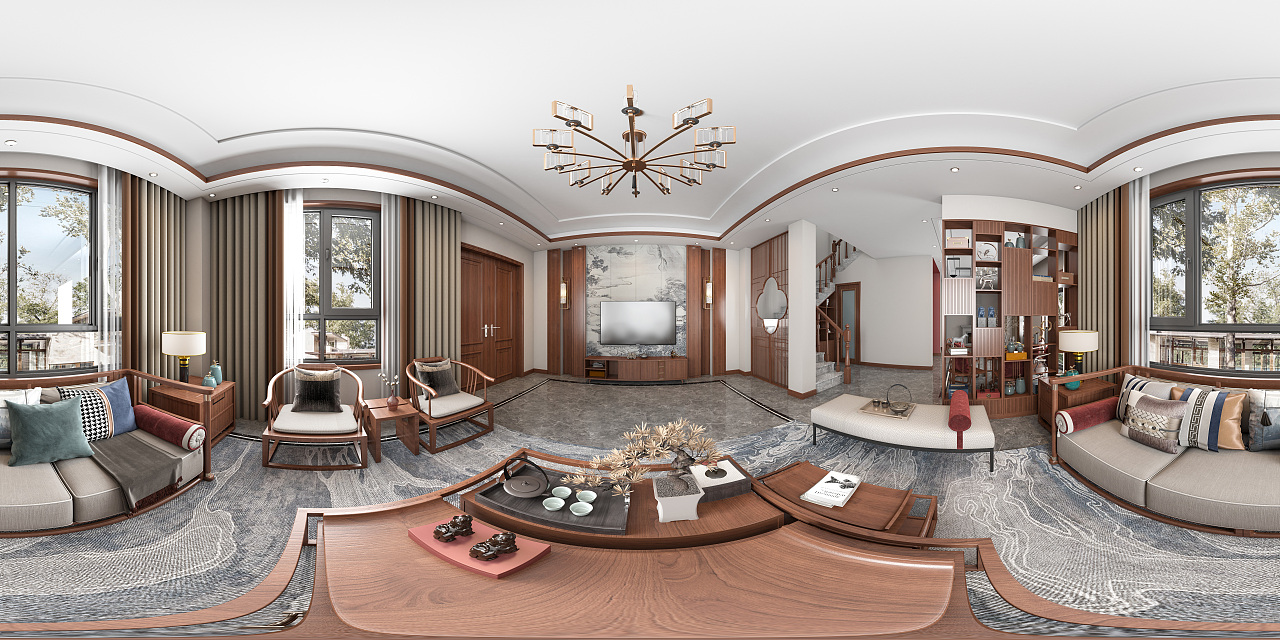 腾达苑联排别墅新中式室内设计