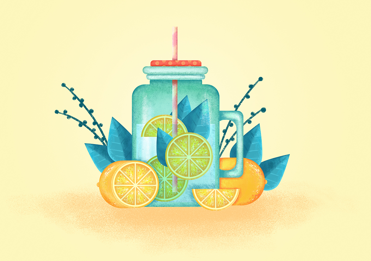 清凉夏日 柠檬插画