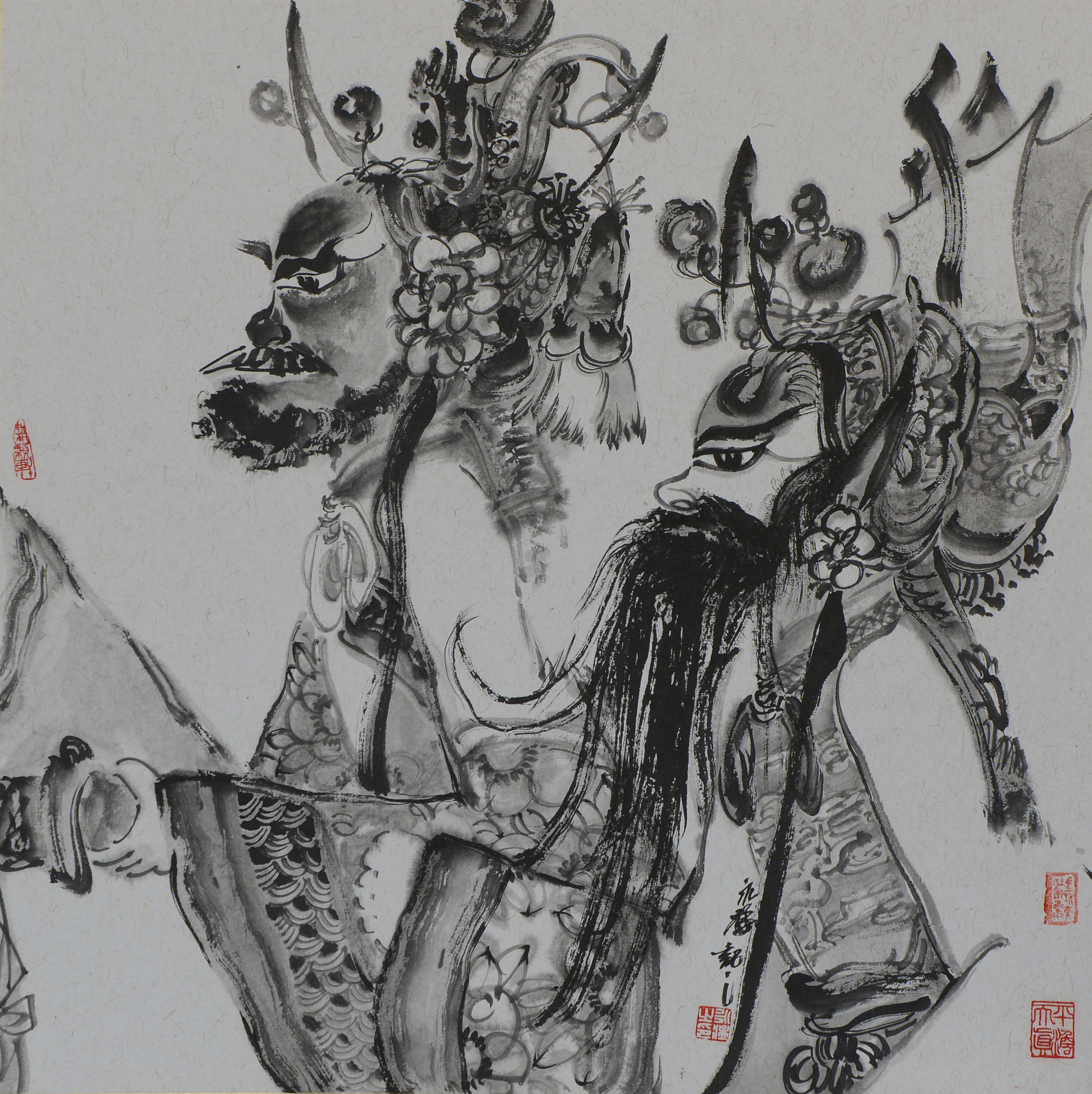 孙永猛国画作品水墨皮影人物