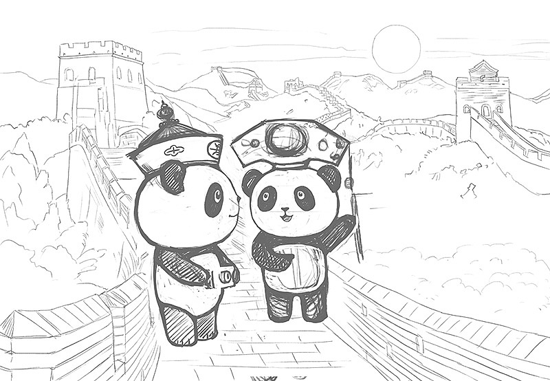 旅游景点熊猫明信片创作小集