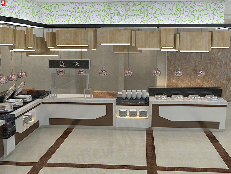餐饮装潢设计 自助餐厅装修效果图 大理石自助餐台设计