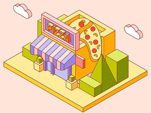 #AI插画#2.5D插画——PIZZA小店