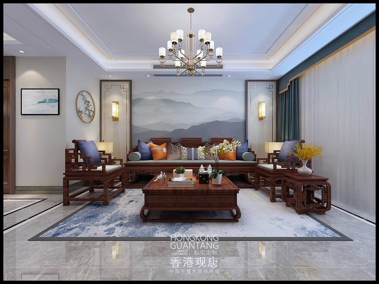 滕州滨江国际花园170平新中式风格装修设计