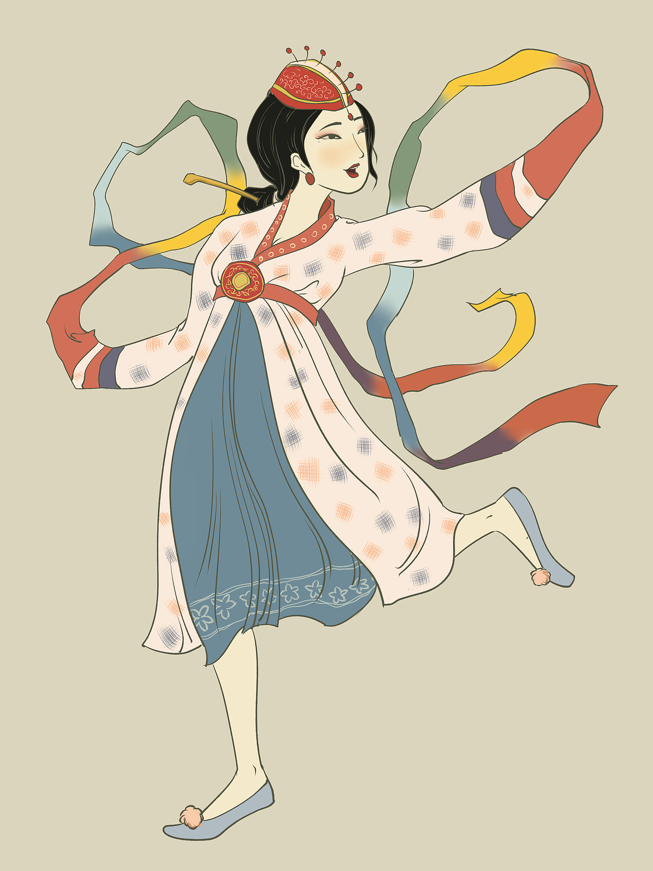 《歌舞鼓乐》——浮世绘风格的朝鲜族女孩