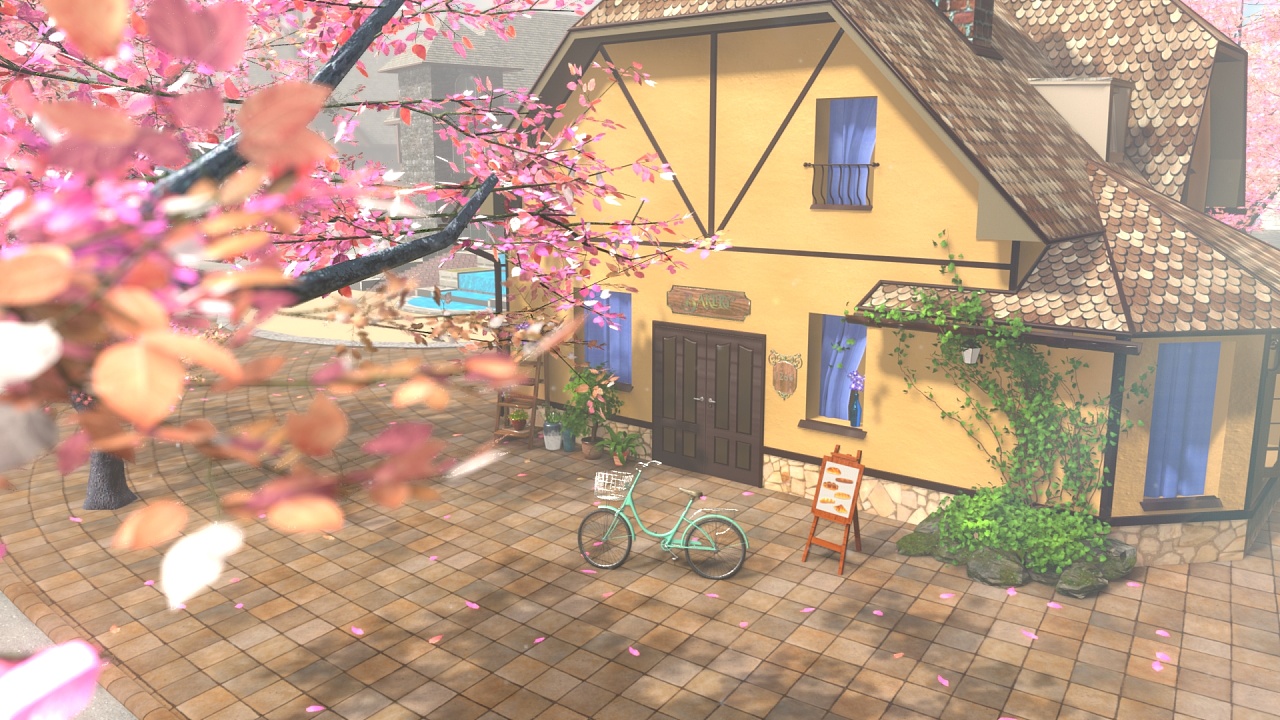 blender自制唯美樱花镇场景可下载