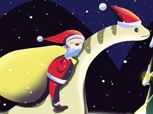 恐龙送圣诞老人去派礼物（个人主页-ZNDk4NjIyNTI=） - 儿童插画 - 站酷设计师stella天月原创素材 - 站酷ZCOOL