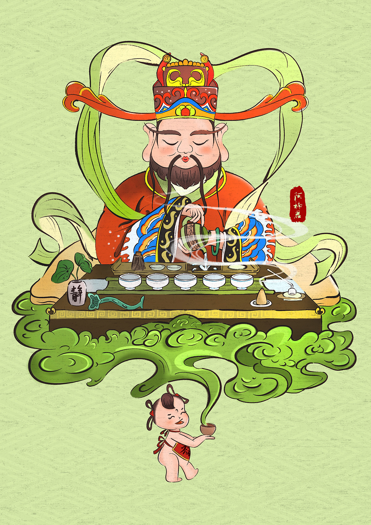 桐门国风人物插画汇总——财神美食篇（图ZMjY2MDMzNjIw） - 商业插画 - 站酷设计师鱼雨桐原创素材 - 站酷ZCOOL
