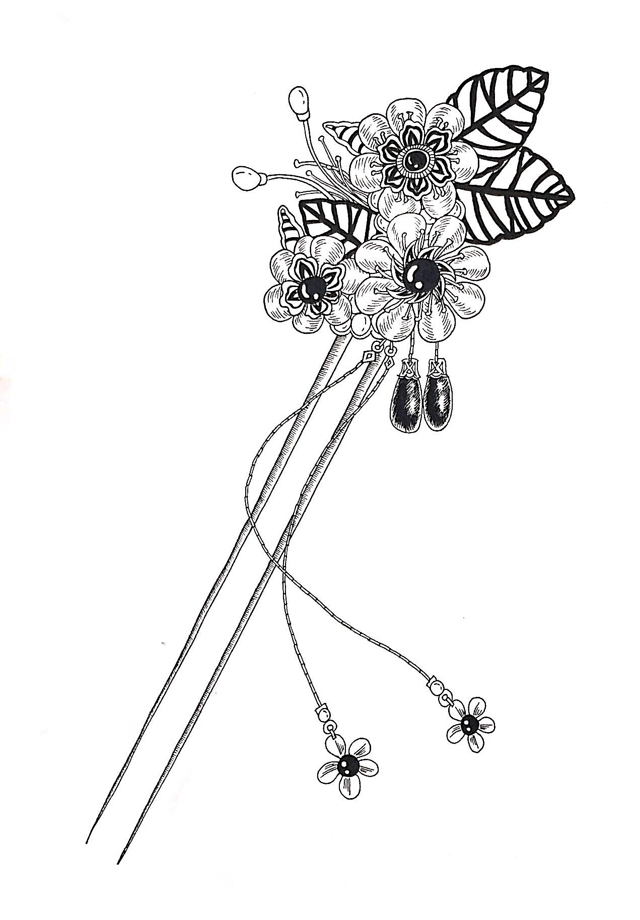 几幅古风小线描