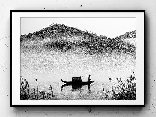 谭伯虎钢笔画作品《嵐》