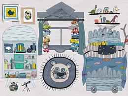 插畫場景設計-小男孩的房間