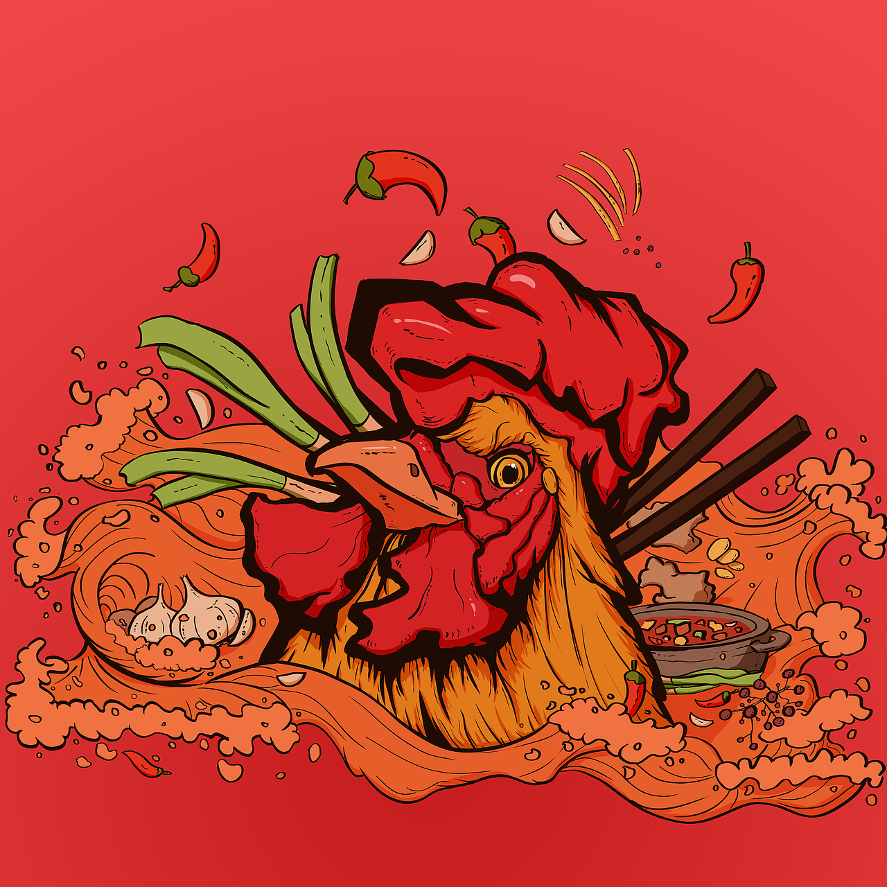 辣子鸡商业插画