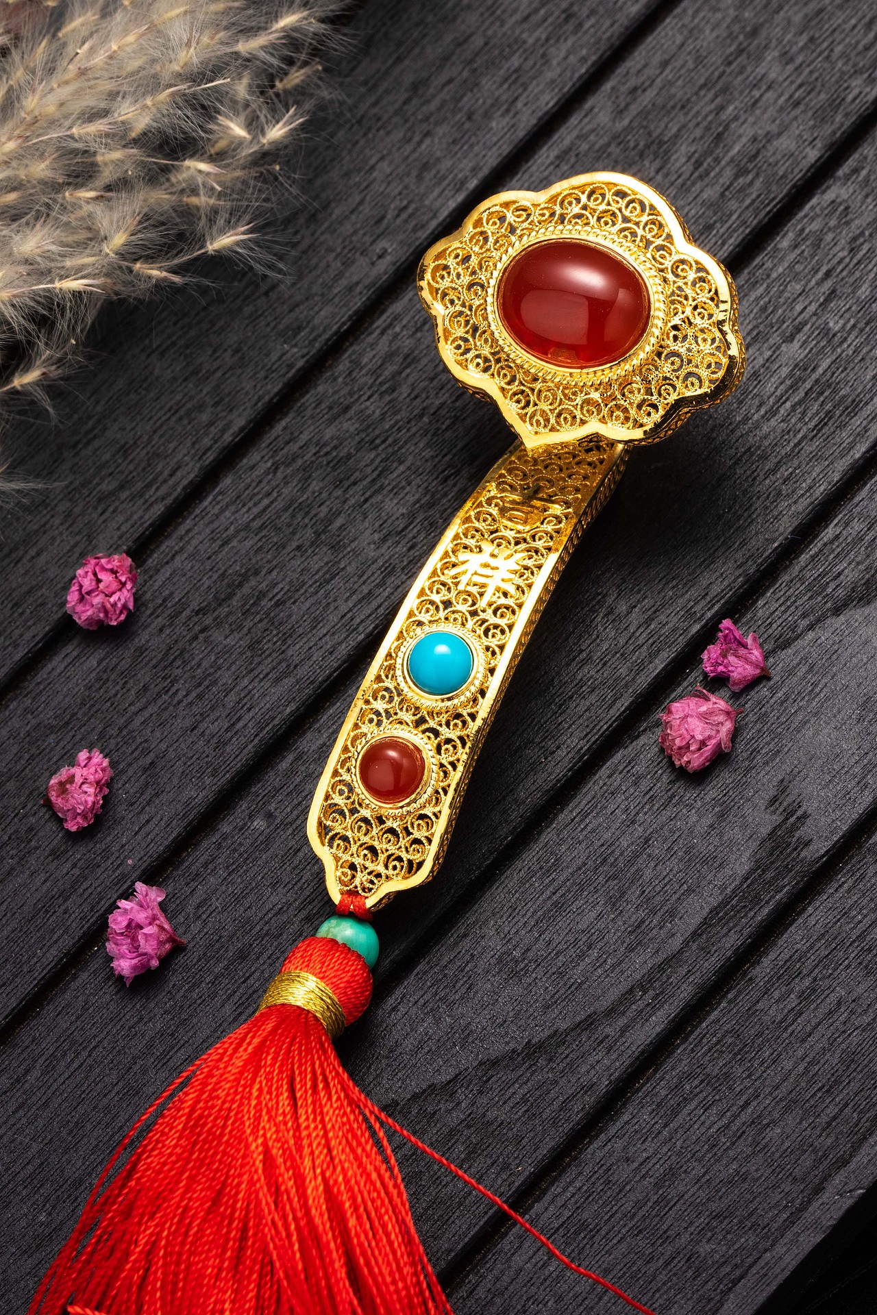 足金花丝镶嵌祈福如意