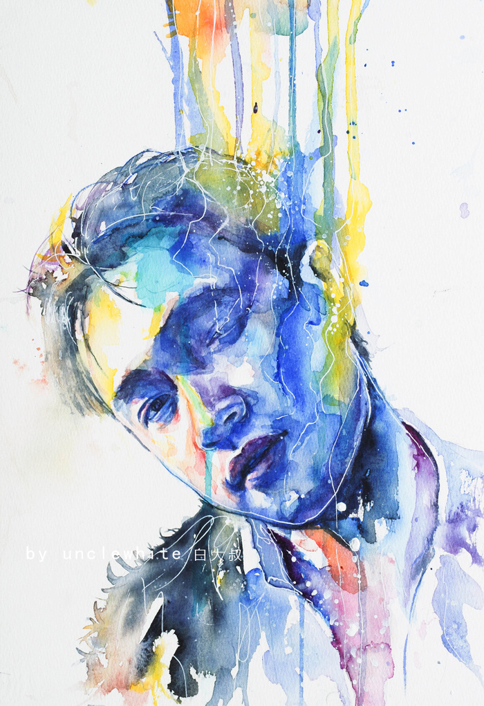 【小合集】gd权志龙的绘画过程做好啦~【水彩】白大叔手绘插画系列