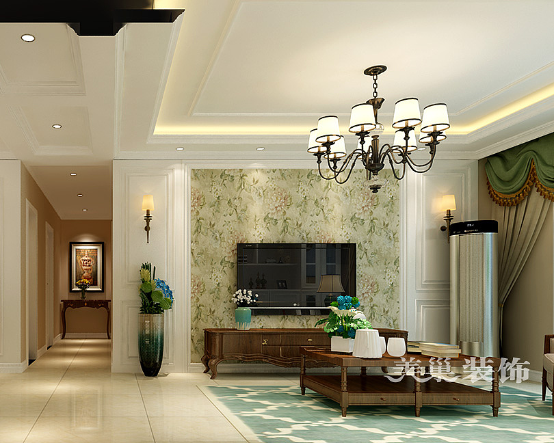 天伦庄园装修效果图128平美式乡村风格设计案例欣赏