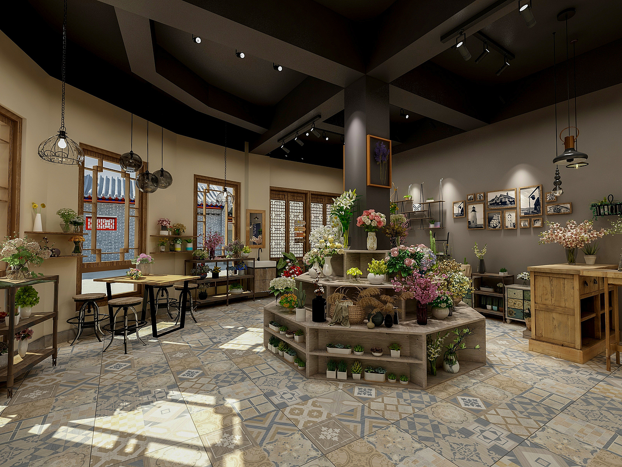 33分享收藏新中式商场店铺-阿苪烤鸡爪阅览空间别墅小院标签复古花店