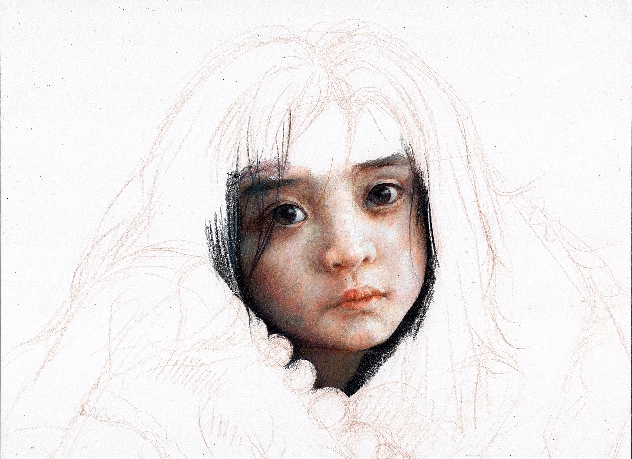 彩铅画-《微风掠过发梢》（图ZMTIyNzAxMTQ4） - 绘画 - 站酷设计师方寸Lei原创素材 - 站酷ZCOOL