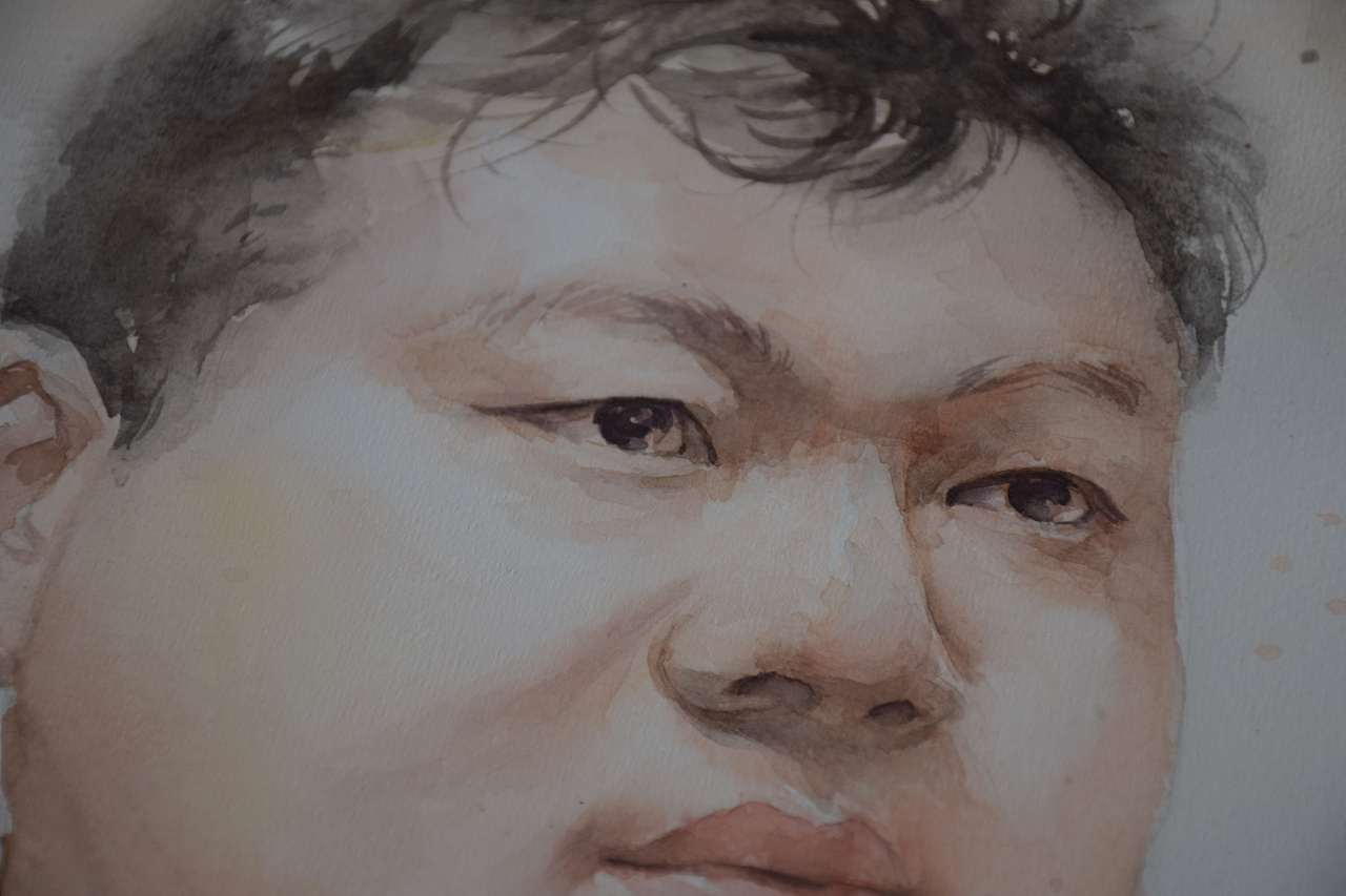 水彩绘画头像男中年写生