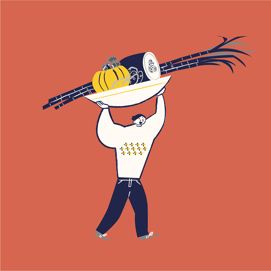 咬茶趣围挡插画