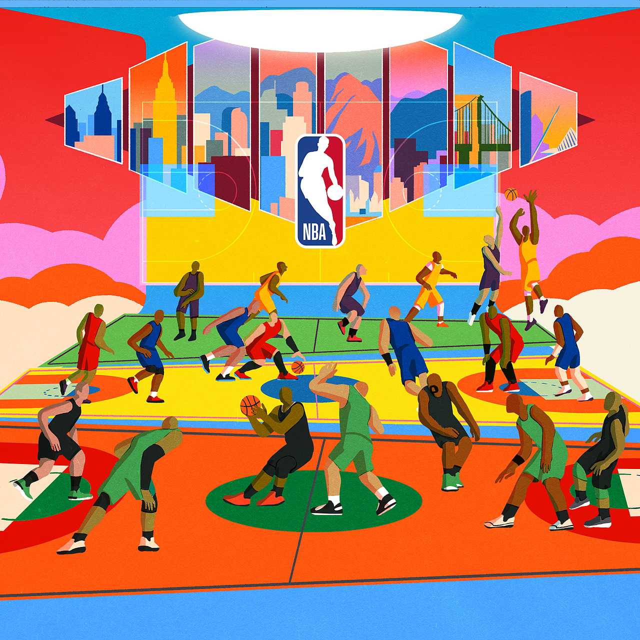 插画运营插画宣传海报插画体育篮球媒体宣传nba儿童插画公开课来啦!