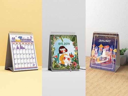 一套以猫和化妆品为主题的插画风格日历