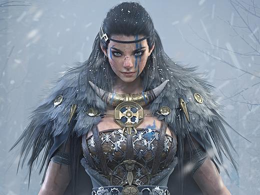 【3D高精度次时代模型】雪中的维京少女，尽显野性之美