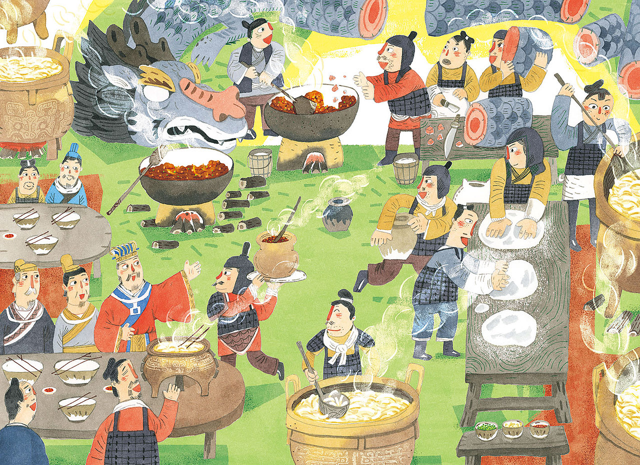 中华美食系列《面条》《粽子》绘本画稿