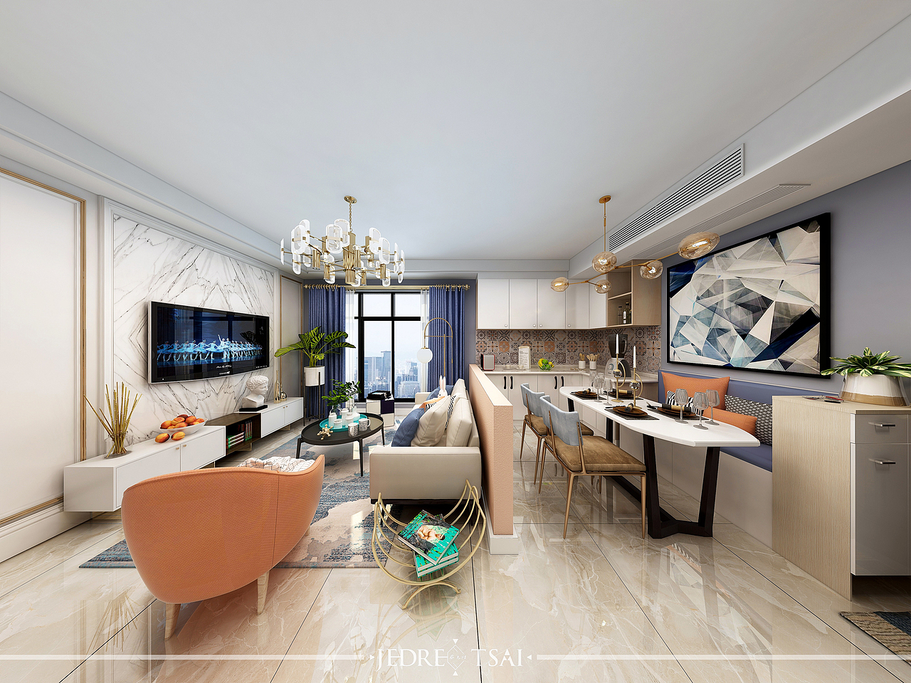 蓝橙格调：现代轻奢韵味（图ZMTE0NDk0MjI4） - 家装设计 - 站酷设计师JedrecTsai原创素材 - 站酷ZCOOL